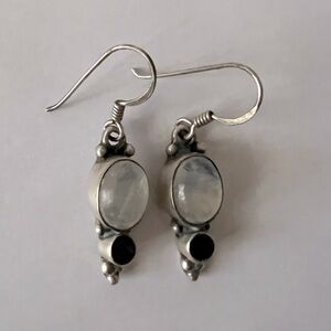 Silver and Precious Stone Drop Earrings.